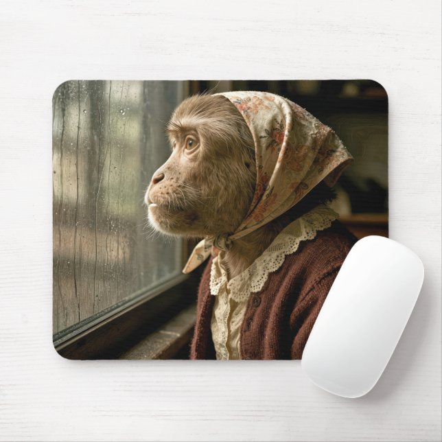 Affe starrt in den Regen hinaus Mousepad (Mit Mouse)