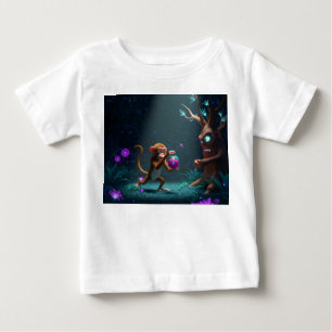 Affe stiehlt magische Frucht von mürrischem Baum i Baby T-shirt
