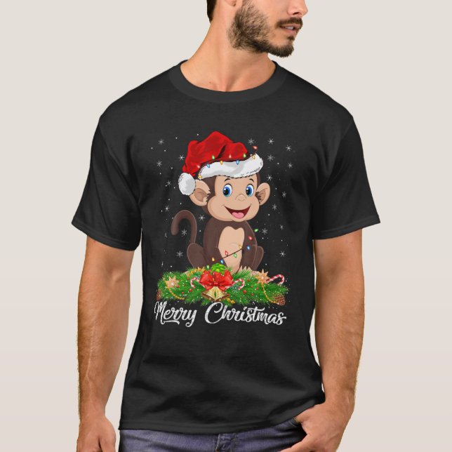Affe Tiere Lover Matching Weihnachtsmannmütze Monk T-Shirt (Vorderseite)