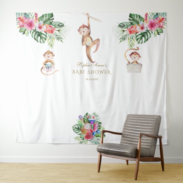 Affe Tropical Floral Baby Shooting Foto Stand Wandteppich (Beispiel (Horizontal))