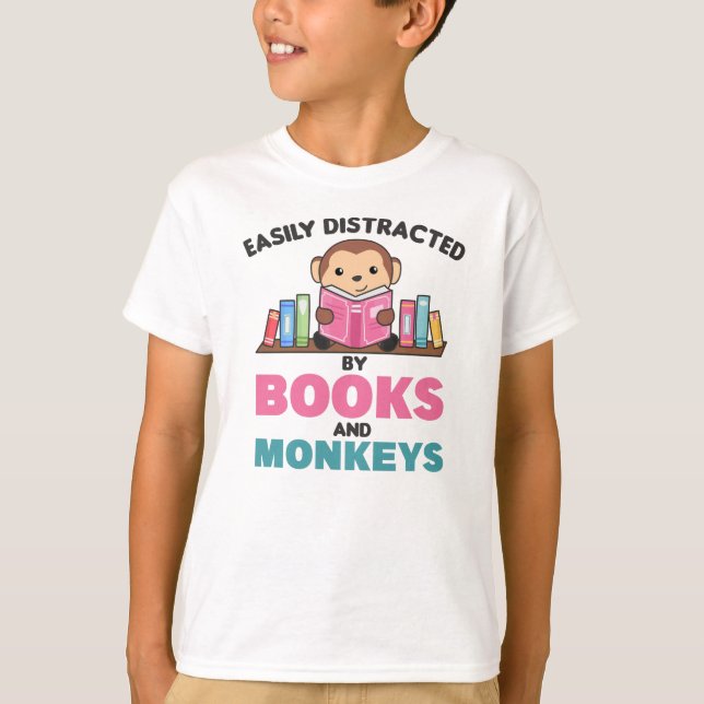 Affe und Bücher Funny Sprichwort mit Buch T-Shirt (Vorderseite)