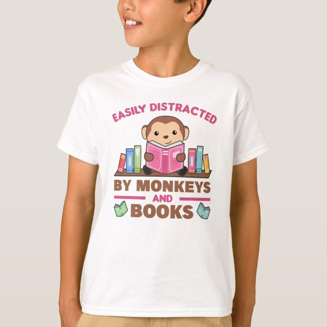 Affe und Bücher Funny Sprichwort mit Buch T-Shirt (Vorderseite)