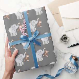 Affe und Elefant auf Grau Geschenkpapier