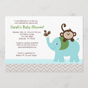 Affe und Elephant Silver Zickzack Baby Dusche Einladung