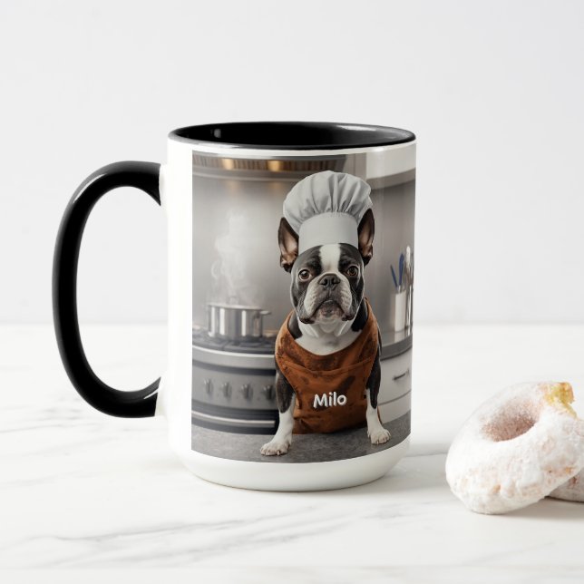 Affectionate Boston Terrier Personalized Tasse (Mit Donut)