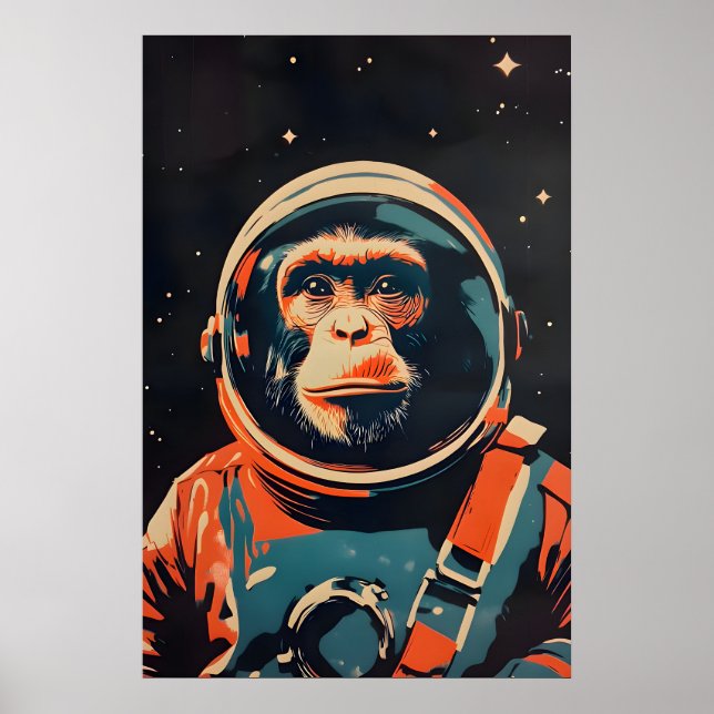 Affen-Astronautenposter, Retro-Affendruck Poster (Vorne)
