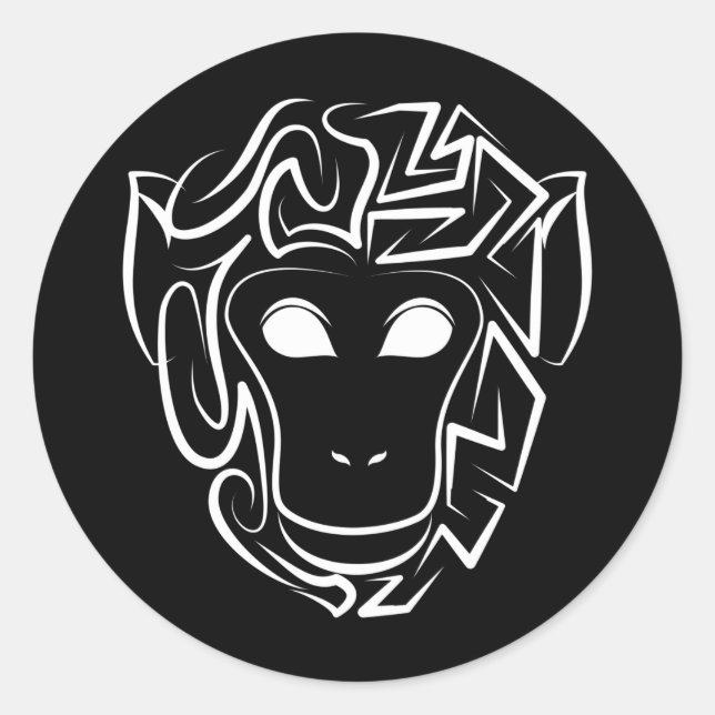 Affen aus schwarzem und weißem Stamm Runder Aufkleber (Vorderseite)