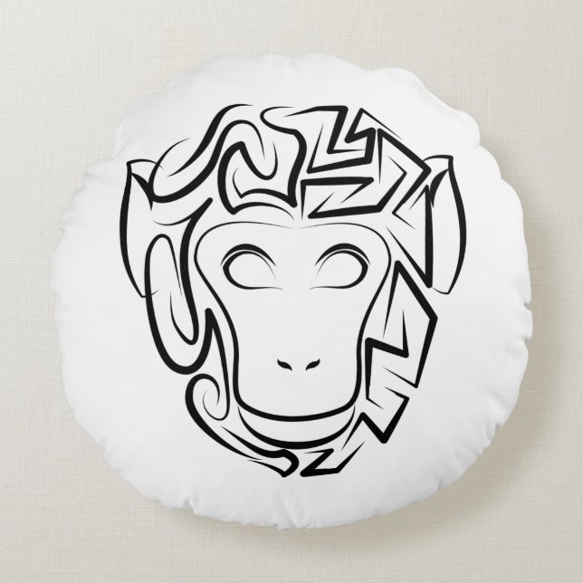 Affen aus schwarzem und weißem Stamm Rundes Kissen (Vorderseite)