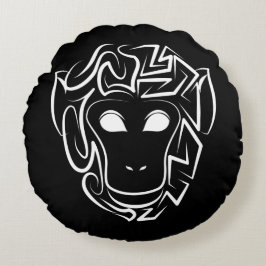 Affen aus schwarzem und weißem Stamm Rundes Kissen