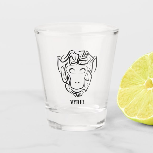 Affen aus schwarzem und weißem Stamm Schnapsglas (Vorderseite)