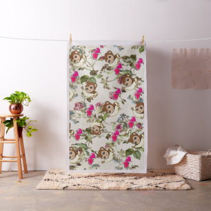 Affen Bananen Rosa Herz Blumengewebe Stoff