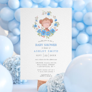 Affen Blau Floral Jungen Baby Shower Einladung