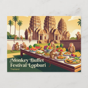 Affen-Buffet-Festival Lopburi Thailand Postkarte