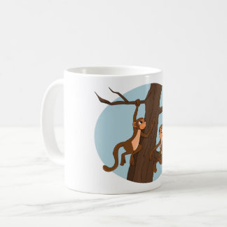 Affen, die auf einem Baum kletternden Cartoon-Kaff Kaffeetasse