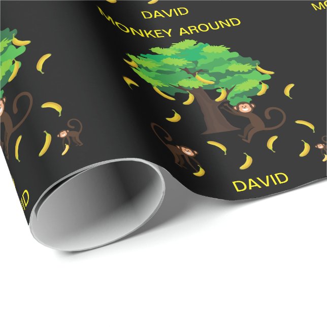 Affen, die Bananen fangen P Geschenkpapier (Rolleneckpunkt)
