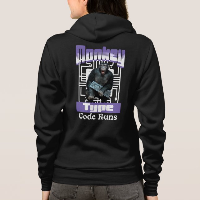 Affen, die Code tippen, bringen Programmiererhumor Hoodie (Rückseite)