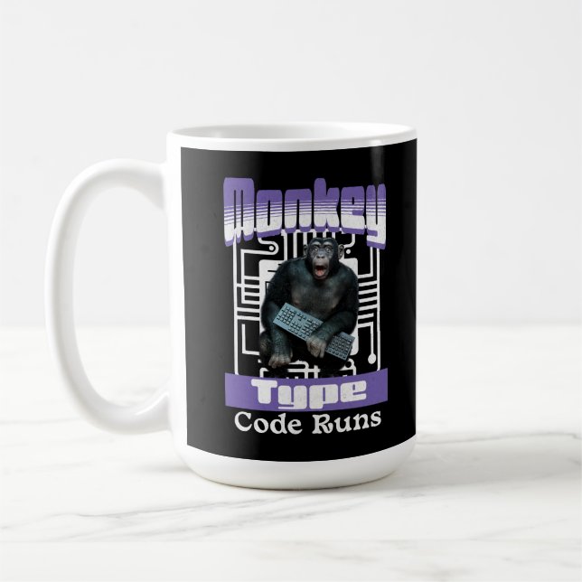 Affen, die Code tippen, bringen Programmiererhumor Kaffeetasse (Links)