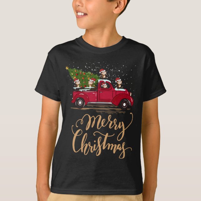 Affen fahren Weihnachtsbaum Truck AffenChrist T-Shirt (Vorderseite)