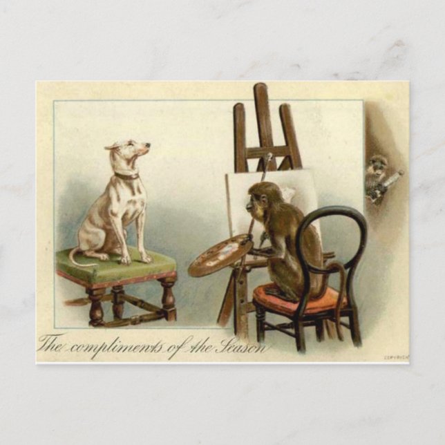 Affen färbt eine Hundeschliffskarte Postkarte (Vorderseite)