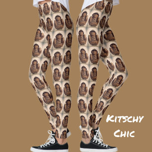 Affen geschnitzte Kokosnuss Retro Kitsch Chic Leggings