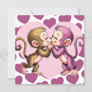 Affen Küssen Valentinstag Herz-Liebe-Karte Feiertagskarte