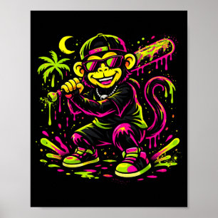 Affen Lustige Tiere Baseball Drip Kinder Jugend Ju Poster