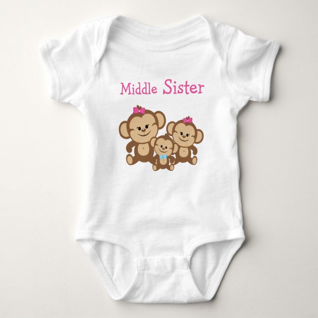 Affen Mittlere Schwester Baby Strampler (Vorderseite)