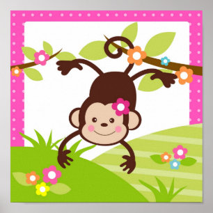 Affen-Safari-Dschungel-Tier-Kinderzimmer-Wandbild- Poster