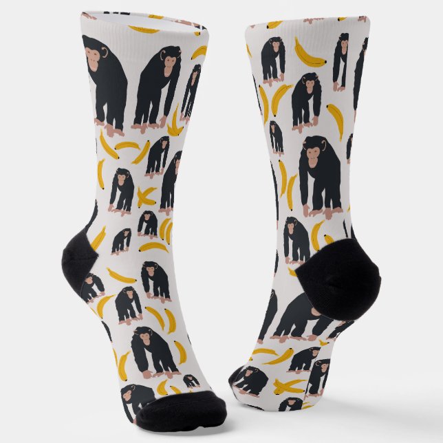 Affen-Schimpanse & Bananen-Muster Socken (Gewinkelt)