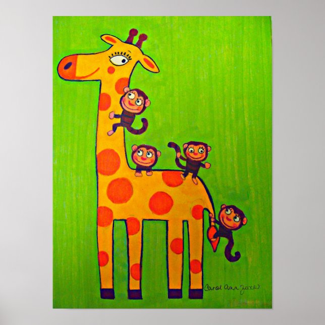 Affen spielen mit Giraffe Poster (Vorne)