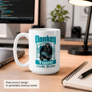 Affen-Typ, Code läuft lustig Full-Stack-Entwickler Kaffeetasse