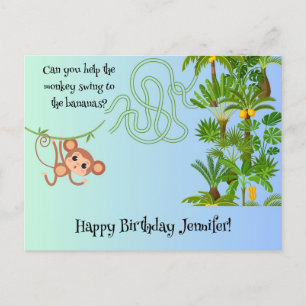 Affen- und Bananen-Labyrinth-Geburtstagspostkarte Postkarte
