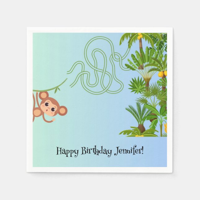 Affen und Bananen mahlen Geburtstagskuppeln Serviette (Vorderseite)