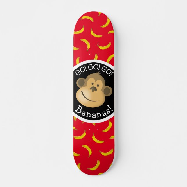 Affen und Bananen Party Rot und Schwarz Skateboard (Vorne)