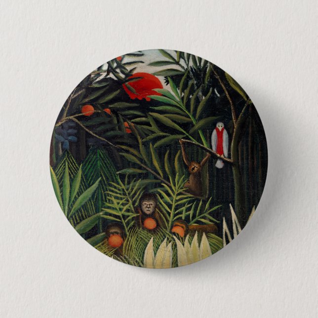 Affen und Parrot von Henri Rousseau Button (Vorderseite)
