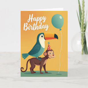 Affen-Vogel-Party-Geburtstagskarte Karte