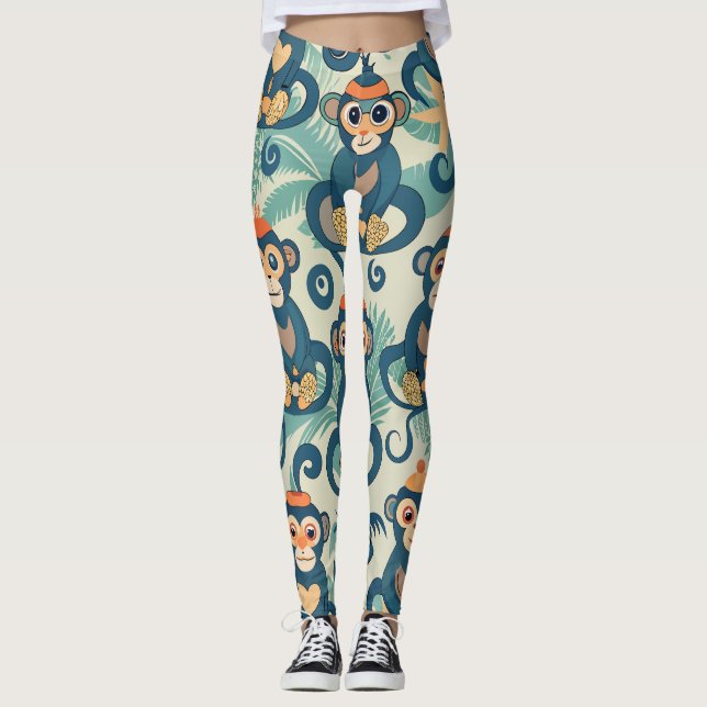 Affen Wasserfarbenes benutzerdefiniertes Muster Leggings (Vorderseite)