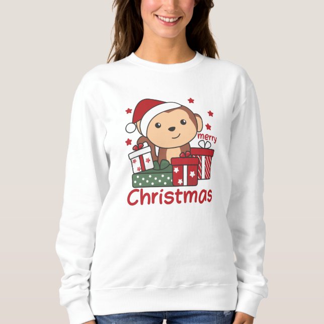 Affen Weihnachtsgeschenk Wintertiere Affen Sweatshirt (Vorderseite)