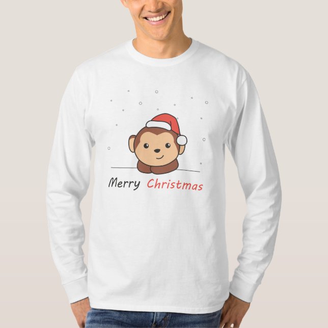 Affen Weihnachtsschnee Wintertiere Affen T-Shirt (Vorderseite)