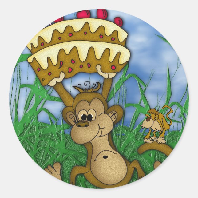 Affenaufkleber Happy Birthday mit Affenhaltung Runder Aufkleber (Vorderseite)