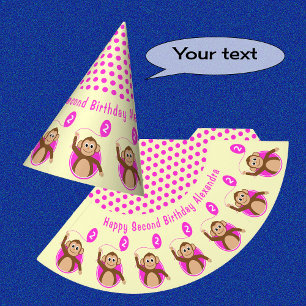 Affenkinder zum 2. Geburtstag pinkfarbene Creme Partyhütchen