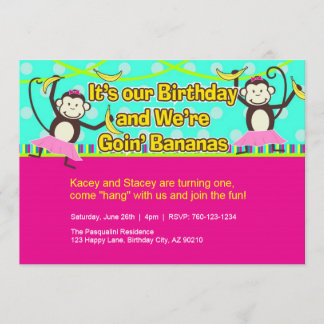 Affenmädchen Einladungen zum Geburtstag, Twins