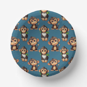 Affenmuster-Design Blau Pappteller
