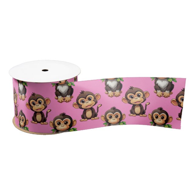 Affenmuster-Design Rosa  Satinband (Spule)