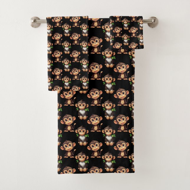Affenmuster-Design Schwarz  Badhandtuch Set (Insitu)