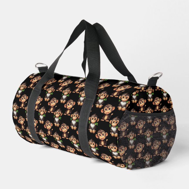 Affenmuster-Design Schwarz Duffle Bag (Rechte Ecke)