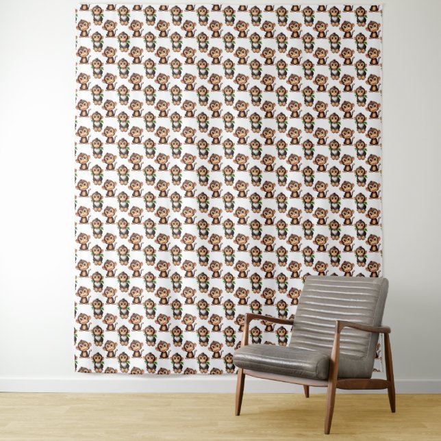 Affenmuster-Design Weiß Wandteppich (Beispiel)