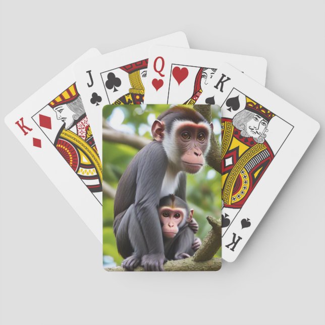 Affenmutter und Baby auf einem Baum Spielkarten (Rückseite)