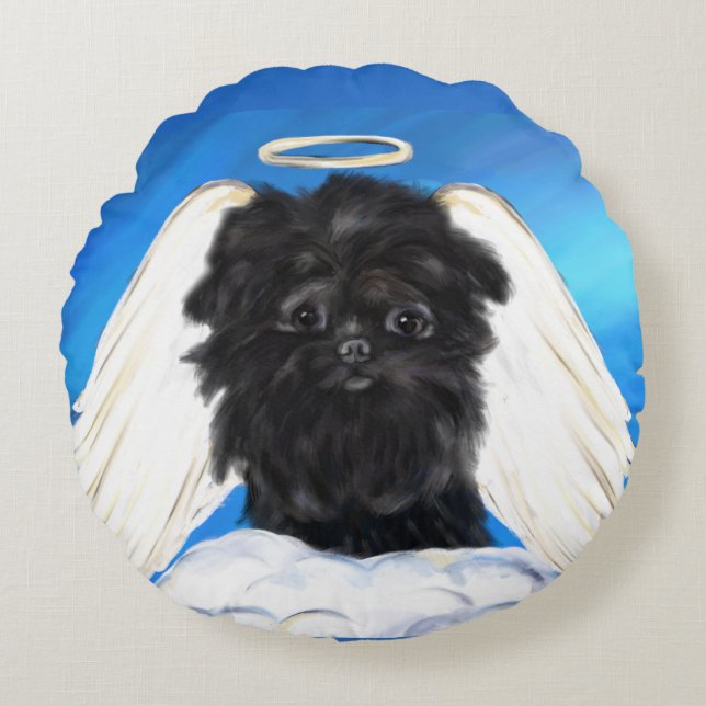 Affenpinscher Angel Rundes Kissen (Vorderseite)