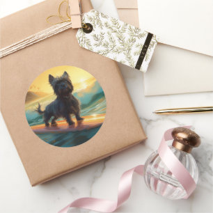 Affenpinscher Beach Surfmalerei Runder Aufkleber